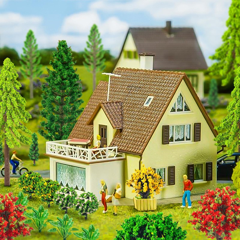 QUOZUO 38PCS Mini Model Miniature Trees, Mixed Model Colourful Trees