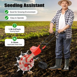 PIAOCAIYIN Garden Seeder, Hand-Push Garden Seeder w/Adjustable Sowing Quantity & Depth, Portable Manual Corn/Soybeans/Peanuts Planter Seeder, 10 Nozzles, 1.38-3.07in Sowing Depth