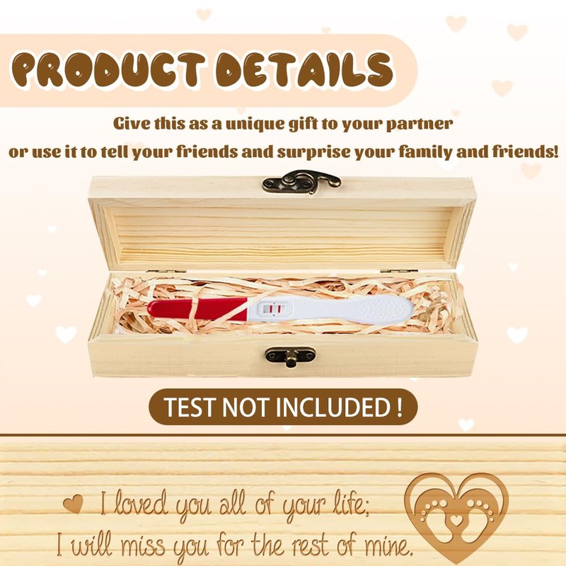 CHGCRAFT Pregnancy Test Keepsake Box Heart Footprint Wooden Pregnancy Test