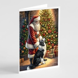 Caroline's Treasures DAC4076GCA7P Border Collie and Santa Claus Greeting Cards Pack of 8 Blank Cards with Envelopes Whimsical A7 Size 5x7 Blank Note Cards