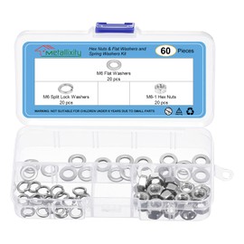 METALLIXITY Hex Nuts Assortment Kit (M6-1 Hex Nuts with M6 Flat Washers & Split Lock Washers) 60Pcs, 304 Stainless Steel Hexagon Nut Hardware Kit