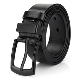 Maikun Mens Casual Dress Belt, Black Mens PU Leather Belt for Jeans Pants Daily Casual Wear, for Waist Size 27-30''