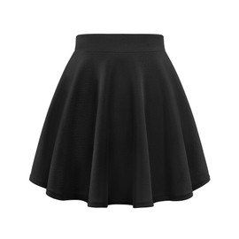 Auranso Kids Girls High Waisted Stretch Plain Flippy Flared Skater Skirts, 9-10 Years Black School Skirts for Girls