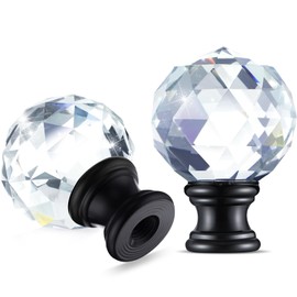 Mudder 2 Pieces Crystal Lamp Finial Cap Knob Screw Topper Clear Finial with Polished Chrome Base 1-3/4 Inches Diamond Knob for Lamp Shade Decorations(Black Base)