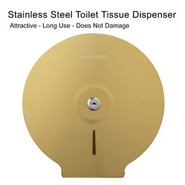 VANNSOO Commercial Jumbo Toilet Paper Dispenser, Wall Mount Stainless Steel 9 Inch Roll Toilet Paper Holder Bath Tissue Dispenser with Lock Key (Gold)