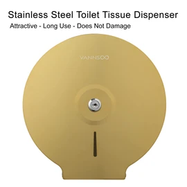 Commercial Jumbo Toilet Paper Dispenser, Wall Mount Stainless Steel 9 Inch Roll Toilet Paper Holder Bath Tissue Dispenser with Lock Key (Gold)