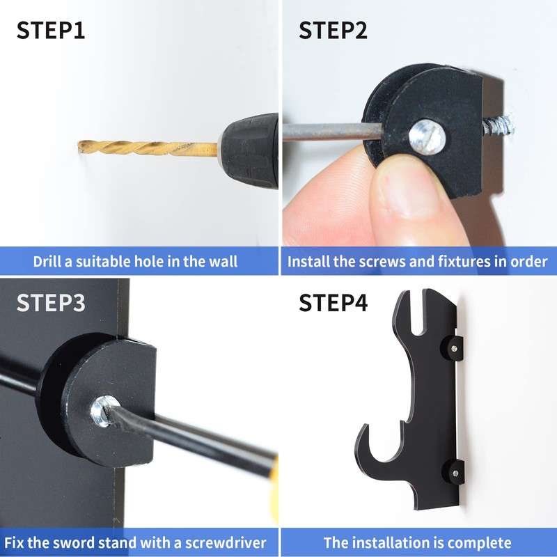 Samurai Sword Wall Mount-Katana Stand Wall Mount-(Black-2 Set) Sword Wall