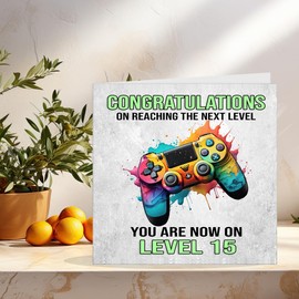 15th Birthday Card for Gamer, 15 Year Old, Fifteen, Gaming, Happy Birthday, Teen Boys, 145 x 145mm