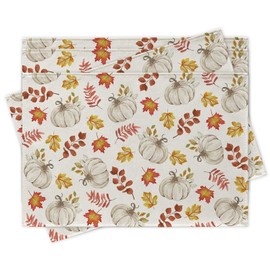 Croar Fall White Pumpkin Placemats Set of 4, Autumn Thanksgiving Harvest Maple Leaves Dining Place Mats Table Decor, Farmhouse Rustic Home Kitchen Decoration 12 x 18 Inches