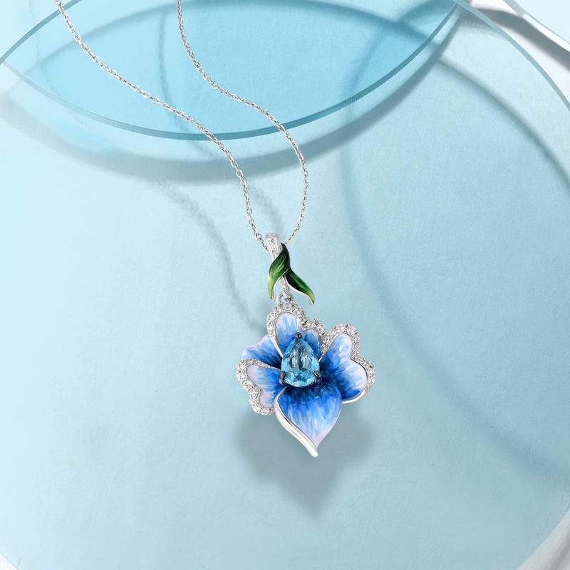 Santuzza Clover Pendant 925 Sterling Silver Enamel Heart Shape Blue
