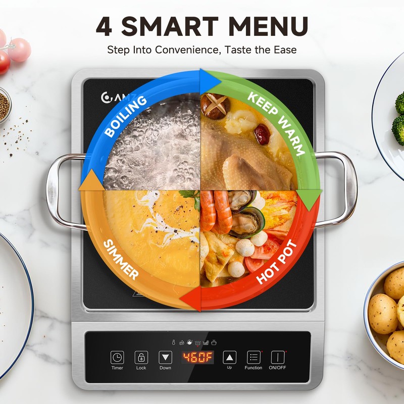 AMZCHEF 1800W Induction Cooktop Commercial: Large 8" Heating Coil Induction