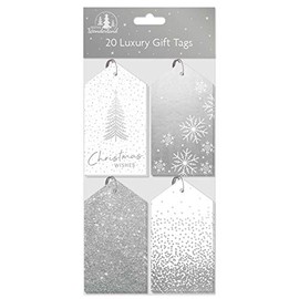 Tallon Festive Wonderland Luxury Christmas Tags, Silver Stylish - Pack of 20