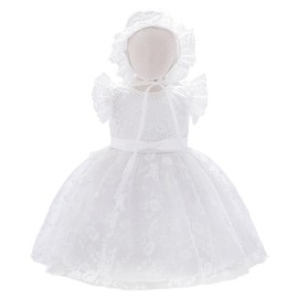 Dressy Daisy Creamy White Christening Dresses Baptism Gown Outfit with Lace Bonnet for Baby Infant Girl Size 18-24 Months