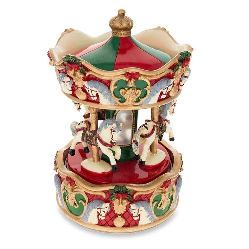 BestPysanky Musical Christmas Figurine with Spinning Carousel Horses