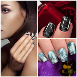 YECIRALA 24 Sheets 336 Pcs Marble Nail Stickers Full Nail Wraps for Women Girls Black Series Nail Color Strips Punk Style Gel Nail Polish Stickers Set Self Adhesive Full Nail Stickers Decals