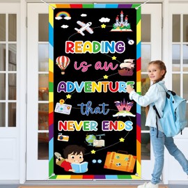 Wiooffen Classroom Reading Door Cover Colorful Welcome Front Door Porch Sign Back To School Hanging Banner Decoration Colorful Photo Background Wall Decor for Kindergarten Preschool Elementary