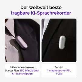 AI Voice Recorder, PLAUD NotePin Voice Recorder, App Control, AI Note Device, AI Transcription & Summary, 112 Languages, 64GB Memory, Audio Recorder for Lectures, Meetings, Moon Silver