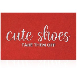 AOAOPQ Take Shoes Off Front Door Mat Indoor Outdoor Entrance Weather Doormat, Sturdy Natural Back Rubber Mats Easy Clean Patio Porch Entryway Red Mat
