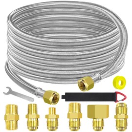 24 Feet High Pressure Braided Propane Hose Extension with Conversion Coupling 3/8" Flare to 1/2" Female NPT, 1/4" Male NPT, 1/8" NPT Male,3/8" Male NPT, 3/8" Male Flare for BBQ Grill, Fire Pit, Heater
