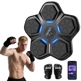 HTM Music Boxing Machine - Smart Bluetooth Boxing Training Machine, Wall-Mounted Punching Trainer with LED Display, 9 Modes & Boxing Gloves for Home Office Gym