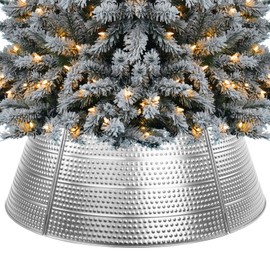 Metal Christmas Tree Collar, 28 Inch Christmas Tree Ring Christmas Tree Skirt Base Stand, Perfect for Most Real or Artificial Trees Holiday Decoration(Silver)