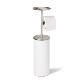 Umbra Portaloo Free Toilet Paper Holder Stand– Attractive Modern Bathroom Storage, Shelf, White/Nickel