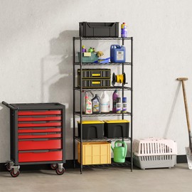 FDW 6-Shelf Adjustable,Storage Shelves Wire Shelving Shelving Unit Metal Shelves Storage Shelf,13" D x 23" W x 59" H,Black