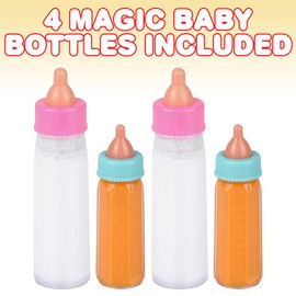 ArtCreativity Magic Baby Bottles, Set of 4, Includes 2 Juice and 2 Milk Baby Doll Bottles with Disappearing Liquid, Baby Doll Accessories for Girls, Pretend Play Toys for Hours of Imaginative Play