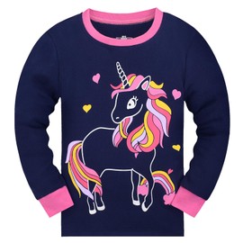 Codkkre Girls' Unicorn Children's Pyjamas Cotton Long Sleeve Winter Pyjamas Two Piece Size 3-13 Years, Glow in The Dark/Unicorn
