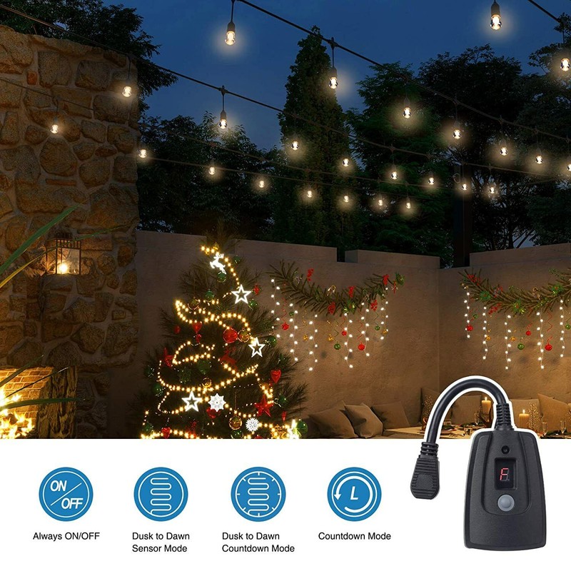 DEWENWILS Outdoor Light Sensor Countdown Timer Weatherproof Plug in Light