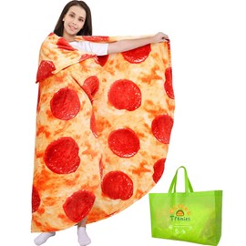 Pizza Blanket 150 cm Double-Sided Giant Round Novelty Pepperoni Blanket Soft Warm Flannel Cuddly Blankets Realistic Food Plush Towels Creative Gifts for Children Family