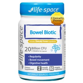 Life-Space 2-Month Serving Bowel Biotic Probiotics for Regularity, 20 Billion CFU & 5 Strains, Support Bowel Movement & Digestive Health, Probiotics for Women and Men, 60 Vegetarian Capsules