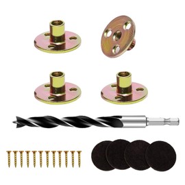 Texphw 5/16'' Round Base Screw-in T-Nuts Furniture Sofa Hardware with Screw and Rubber Pad Set of 4, 15/32'' Drill bit