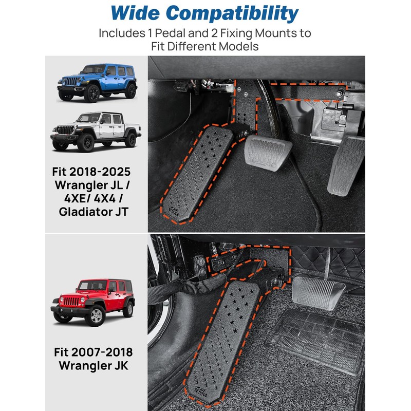 JOYTUTUS Dead Pedal Foot Rest Pad Compatible with 2007-2026 Jeep