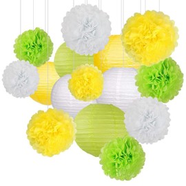 GOSYOBS Paper Lanterns, Lantern Decorations, Spring, Cherry Blossoms, Set of 15, Paper Flowers, Pom Poms, Birthdays, Garlands, Birthday Decorations, Weddings, Graduation Ceremonies, Celebrations