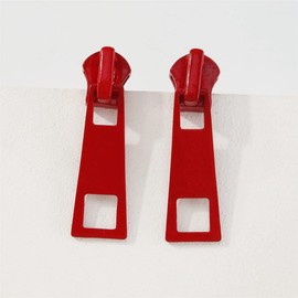 Zipper Earrings Geometric Punk Simple Zipper Head Dangle Stud Earrings for Women Minimalist Safety Pin Zipper Jewelry(Red)