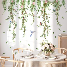 Hanging Vine Wall Decals Birds Green Leaf Wall Stickers Peel and Stick for Bedroom Living Room Office Kitchen Wall Decor - Waterproof & Removable