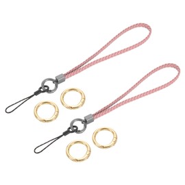 sourcing map 2pcs Woven Neck Lanyards, 8.5" Leather Handmade Keychain Strap ID Badges Holder Lanyards for Clutch Cellphone Keychain Wallet Purse Accessories, Pink