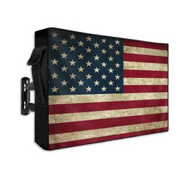 LBCASA American Flag Outdoor TV Cover 40 to 43 Inch Weatherproof, Vintage Red Stripes 600D Oxford TV Covers with Waterproof Zipper, USA Flag Outside Flat TV Screen Protector Size 40"W x 25"H x 4.5"D
