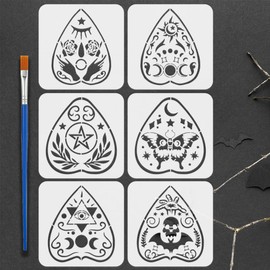 FINGERINSPIRE Pack of 6 Symbol Board Stencils for Painting with Brush 20 x 20 cm Moon Phases Sun Stars Template Mystical Hand Evil Eye Stencil Rose Skull Moth Bat Template for Decoration