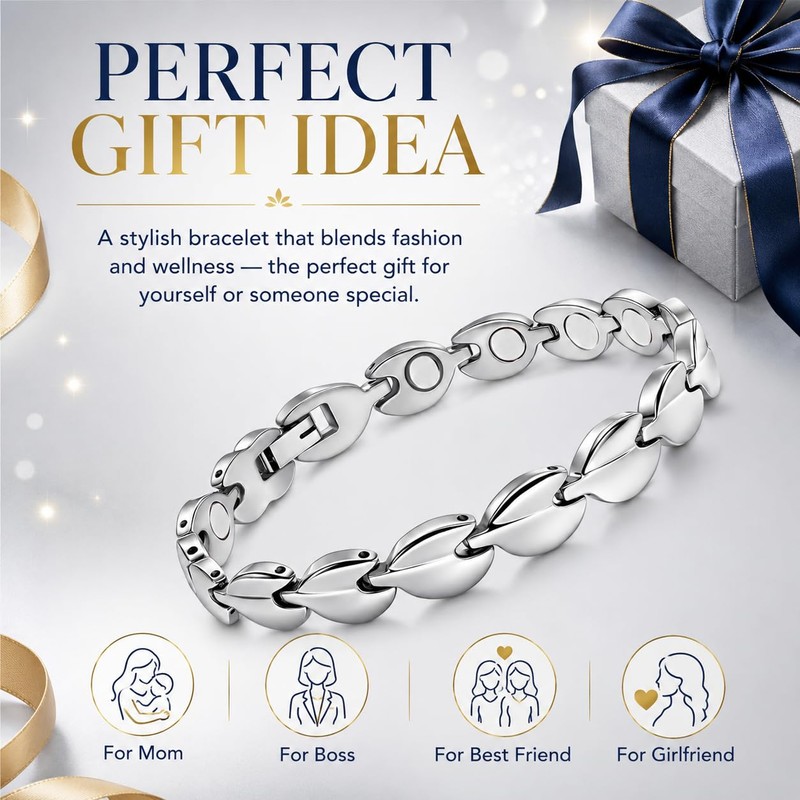 Magnetic Bracelets for Women, Stainless Steel Leaf Links, Fashion Design