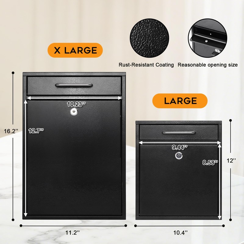 xydled Metal Mailbox Wall Mount, Large Locking Mailbox with Key