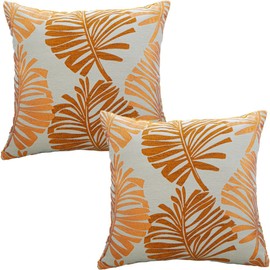 Tennove Cushion Covers 55x55cm Cotton Linen & Velvet Soft Throw Pillow Covers Set of 2 Decorative Tropic Leaf Pattern Square Cushion Cases Pillowcases for Couch Sofa Home Décor, Orange