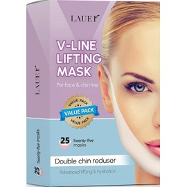 LAUER COSMETIC V Shaped Contouring Face Mask Line Shaping Lifting Belt Neck Reduction Jawline Lift Tape Enhancer Face Patch Firming Tightening Skin Chin Up Sculpting Collagen Mask Hyaluronic Acid Aloe Vera 25pcs