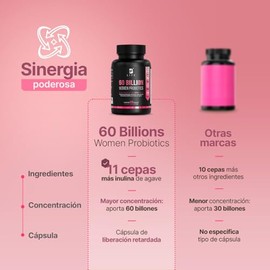 B Life Probióticos para Mujer 60 cápsulas | 60 Billones con Bromelina e Inulina de Agave | 11 Cepas para Salud Digestiva | 60 Billion Womens Probiotic