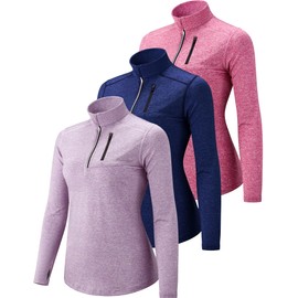 3 Pack: Women's Quick Dry Long Sleeve Quarter Zip Pullover Workout Shirts with Thumb Holes and Pocket (Set 3, Small)