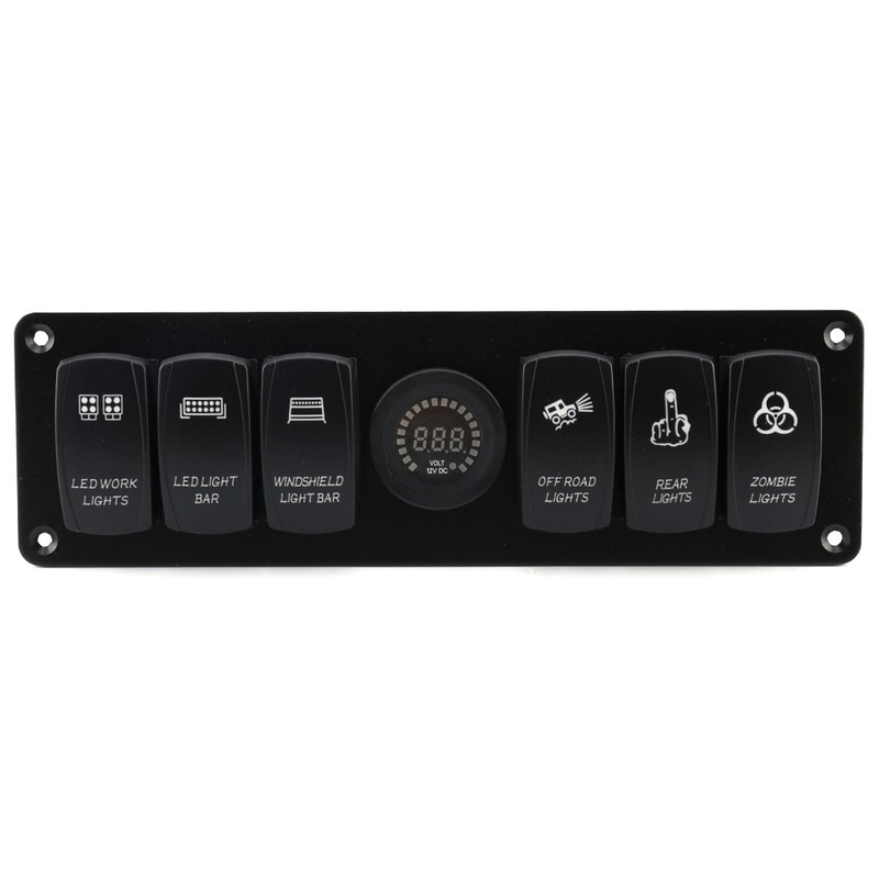 6 Gang Toggle Rocker Switch Panel Colorful LED Voltmeter for