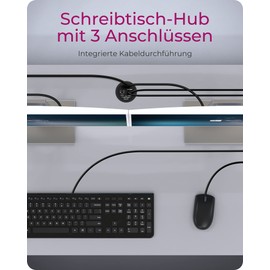 ICY BOX IB-Hub1404A Tisch-Hub (60 mm) zum Einbau, 3x USB 3.0 (2x Type-A, 1x Type-C), Kartenleser (SD/MicroSD), Audio Ein-/Ausgang, Kabeldurchführung, Schwarz