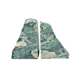 AMOYSTONE 1Pair Green Heavy Bookends for Shelves, Natural Gemstone Crystal Book Ends Home Kitchen, Decorative Bookcase, Green Mica Stone 4-6 Lbs