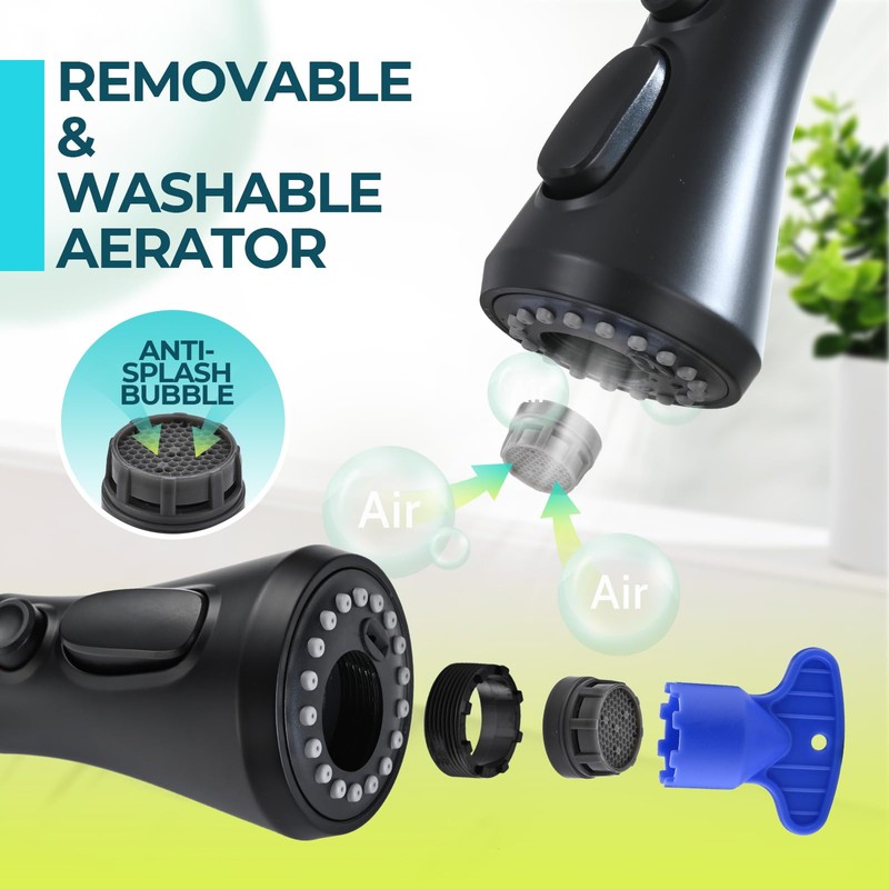VFAUOSIT Kitchen Faucet Replacement with 9 Adapters, 3-Mode (Aquablade) Pull